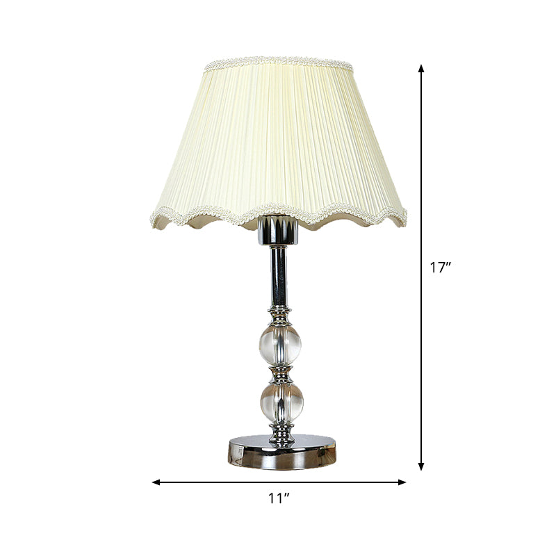 Beige Scalloped Nightstand Lamp Contemporary 1 Light Clear Crystal Ball Night Table Lighting