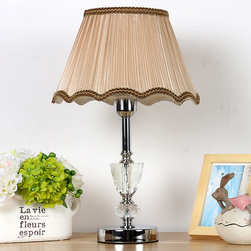 Gathered Empire Shade Night Lamp Modern Beveled Crystal 1-Light Beige Table Lighting