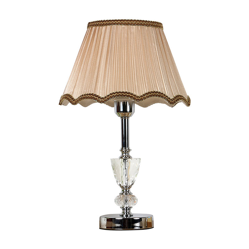 Gathered Empire Shade Night Lamp Modern Beveled Crystal 1-Light Beige Table Lighting