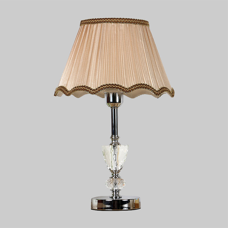 Gathered Empire Shade Night Lamp Modern Beveled Crystal 1-Light Beige Table Lighting