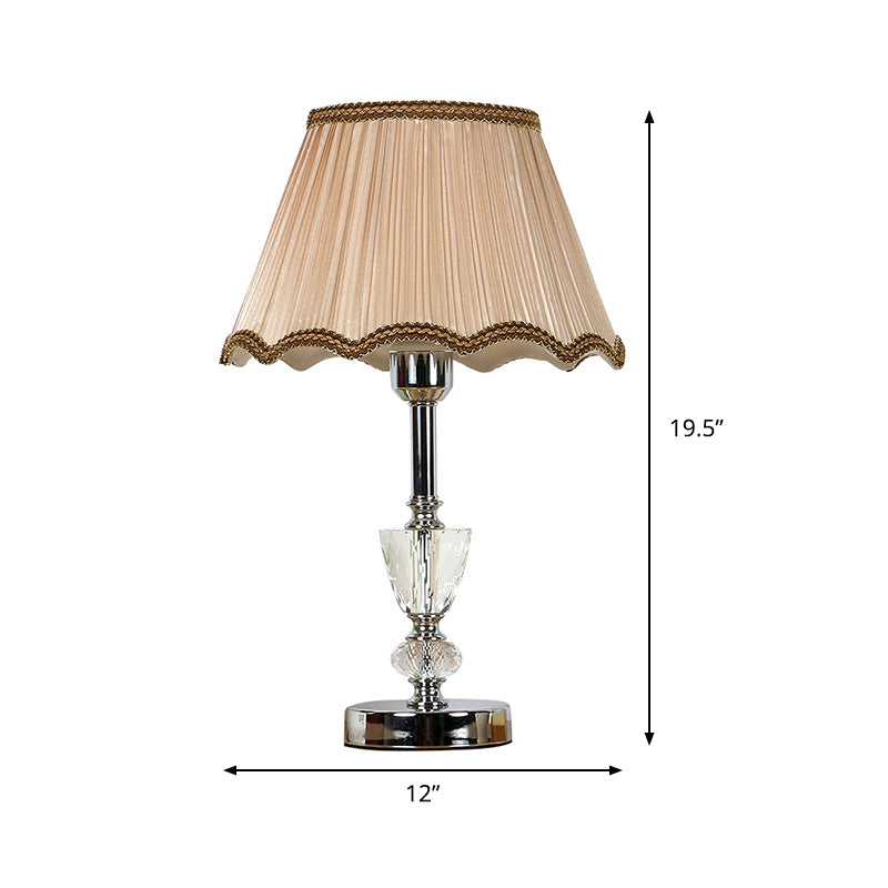 Gathered Empire Shade Night Lamp Modern Beveled Crystal 1-Light Beige Table Lighting