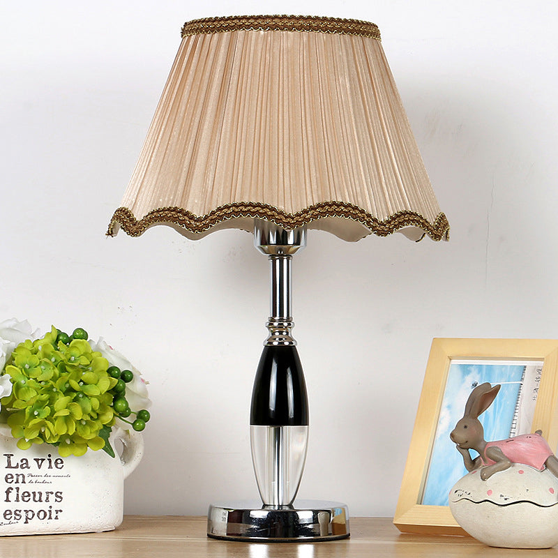 K9 Crystal Scalloped Nightstand Lighting Contemporary 1-Bulb Beige Night Table Lamp