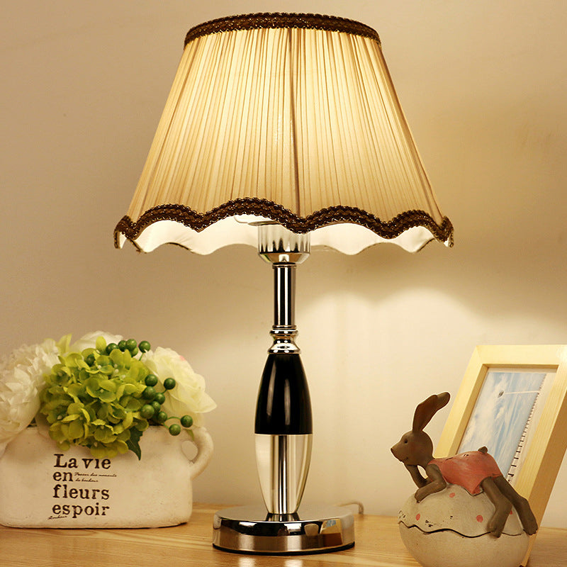 K9 Crystal Scalloped Nightstand Lighting Contemporary 1-Bulb Beige Night Table Lamp