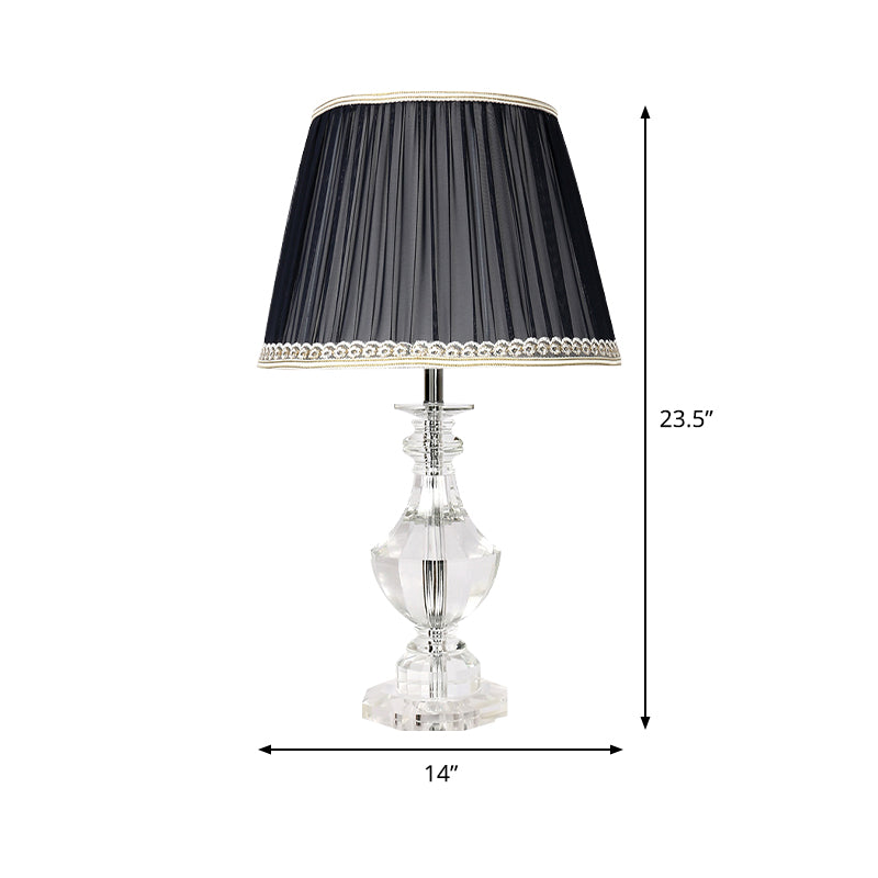1 bulbo de dormitorio de cristal de la lámpara de noche de la mesa de la mesa de la mesa de la mesa nocturna con sombra de tela cónica
