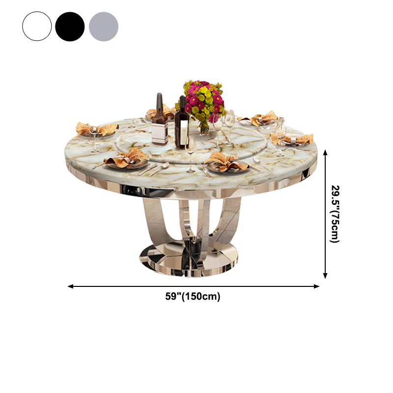 Luxury stijl marmeren eettafel metaalachtige single pedestal ronde tafel voor thuis