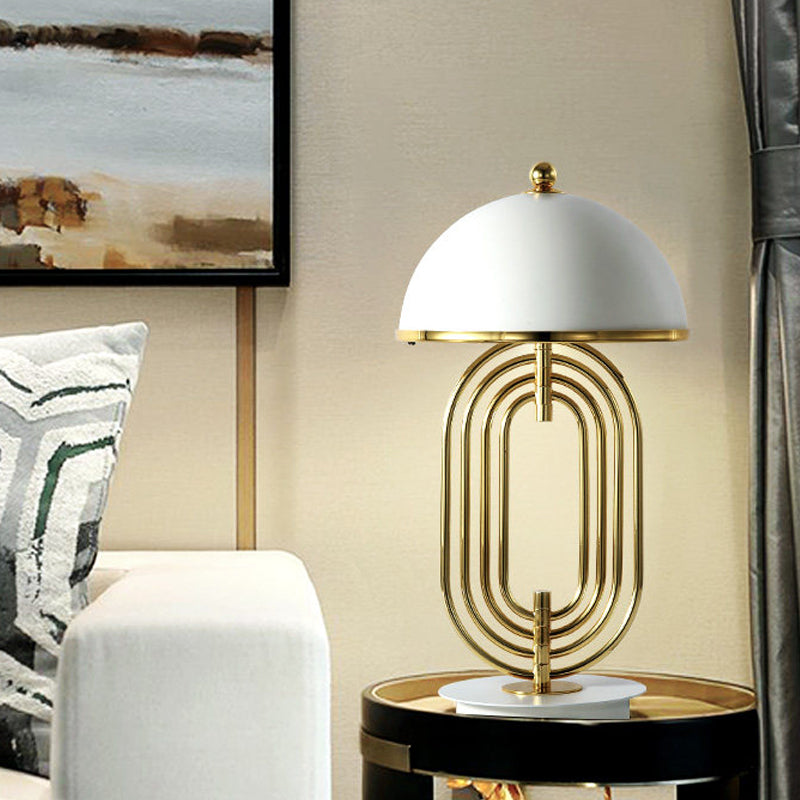 Dome Nightstand Lighting Luxurious Metal 1-Head Living Room Night Table Lamp in White with Adjustable Multi-Oval Ring