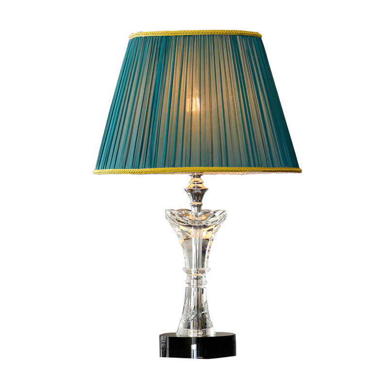 Green Cone Table Lamp Contemporary 1-Head K9 Crystal Night Lighting with Faux-Braided Detailing