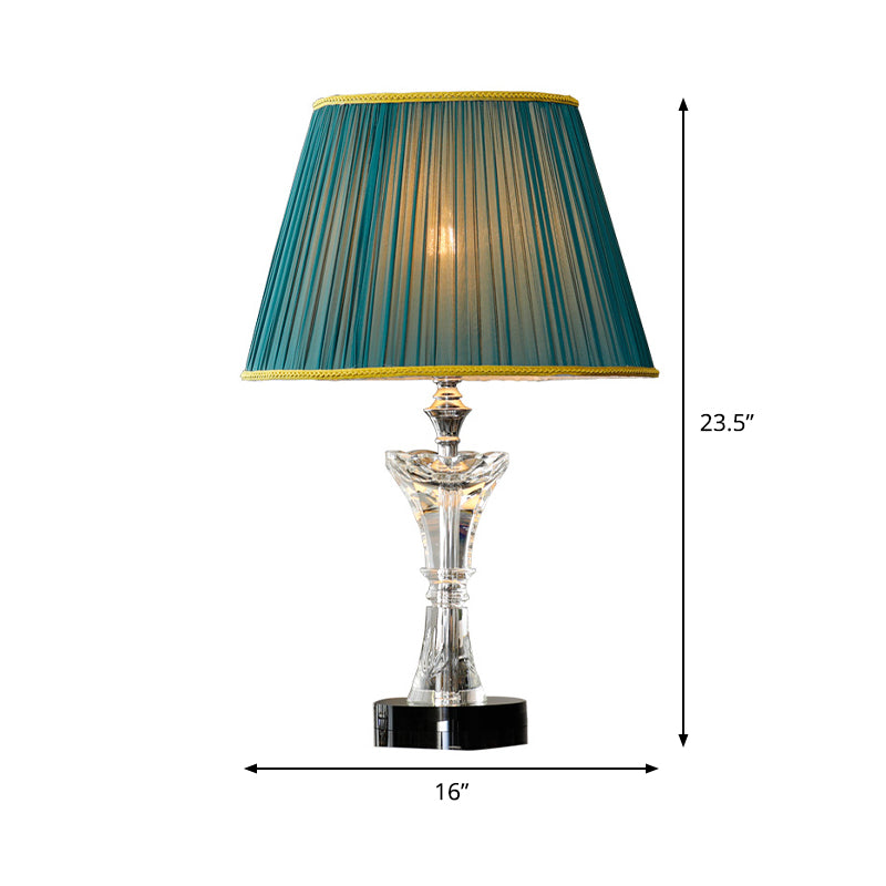 Green Cone Table Lamp Contemporary 1-Head K9 Crystal Night Lighting with Faux-Braided Detailing