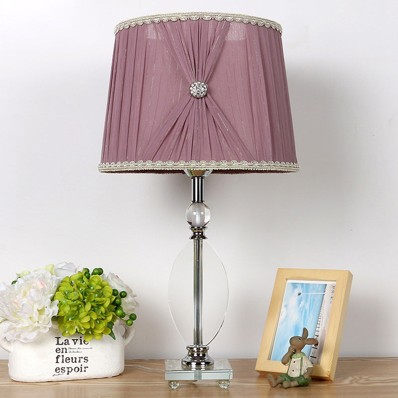 K9 Crystal Barrel Night Light Minimalism 1 Head Table Lamp in Purple with Faux-Braided Detailing