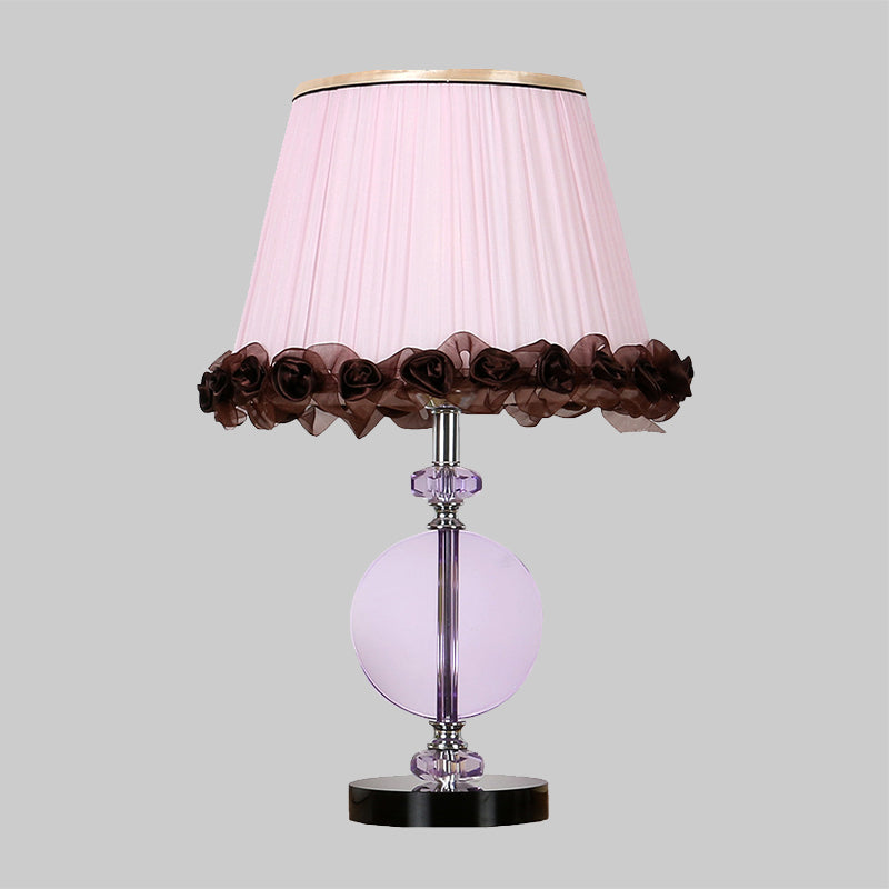 Modernism 1-Light Nightstand Lamp Pink Pleated Shade Night Table Lighting with K9 Crystal