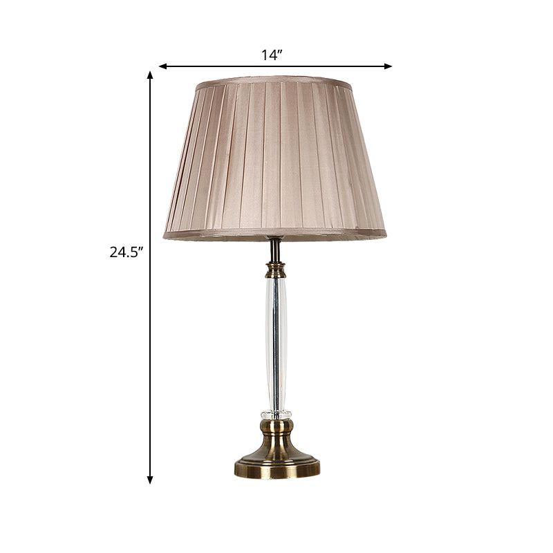 Pleated Lampshade Crystal Night Light Simplicity 1-Bulb Light Brown Nightstand Lamp for Bedroom