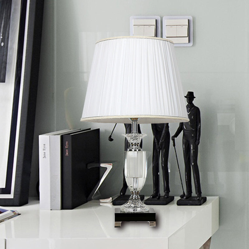 Simplicity Barrel Crystal Night Lighting 1-Light Table Lamp in White with Square Pedestal