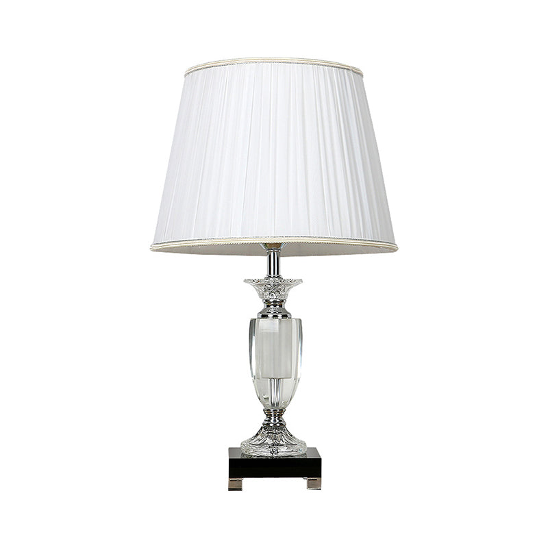 Simplicity Barrel Crystal Night Lighting 1-Light Table Lamp in White with Square Pedestal