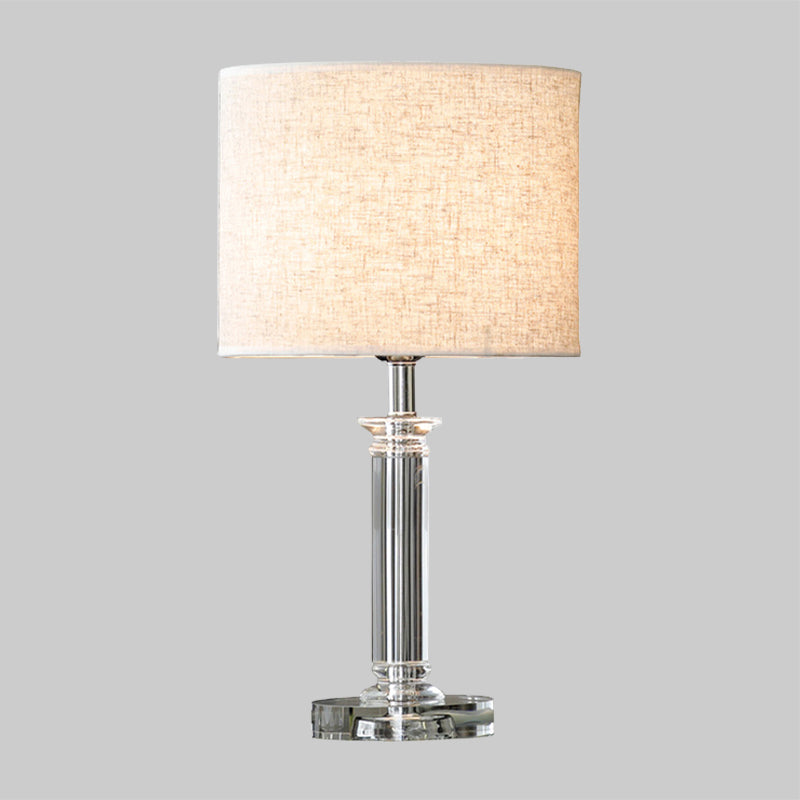 Clear Crystal Drum Nightstand Lighting Modern 1-Light White Night Table Lamp for Living Room