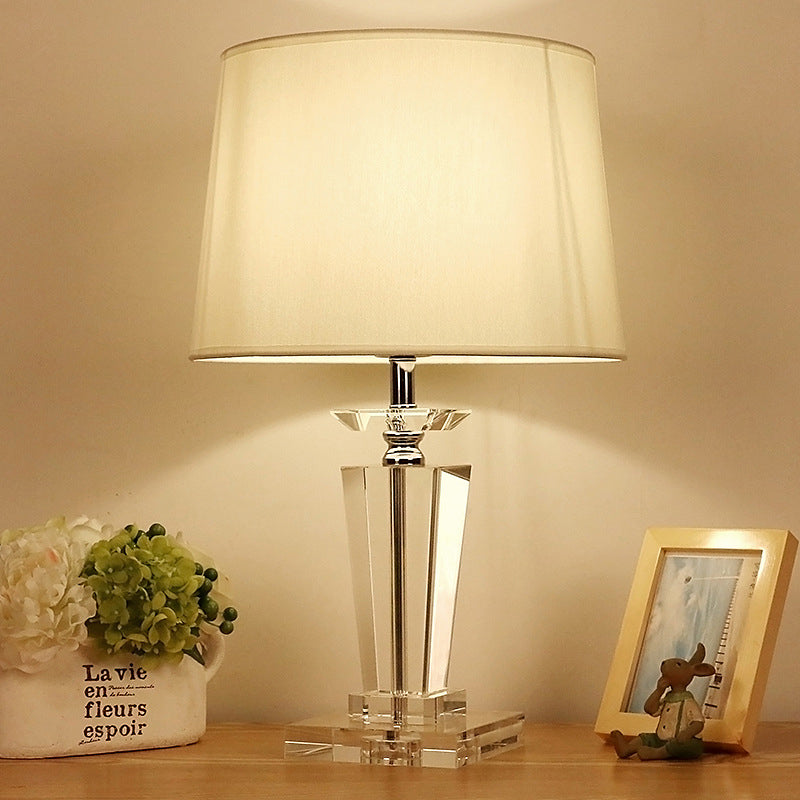 1-Light Living Room Table Lamp Modernism White Night Lighting with Beveled K9 Crystal