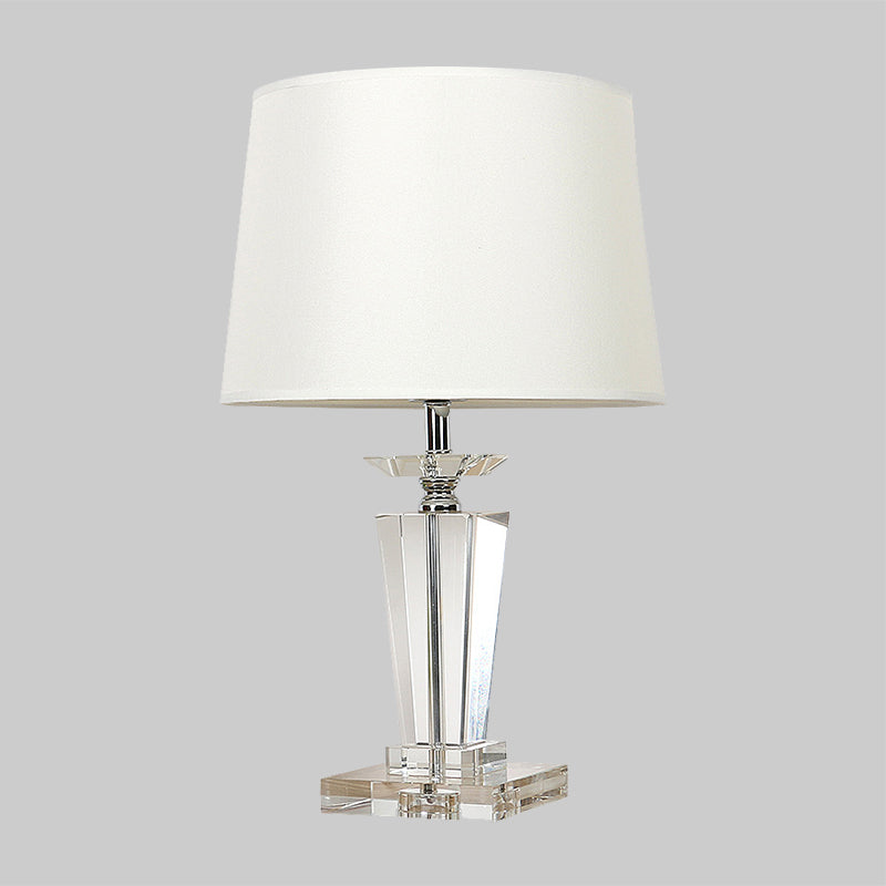 1-Light Living Room Table Lamp Modernism White Night Lighting with Beveled K9 Crystal