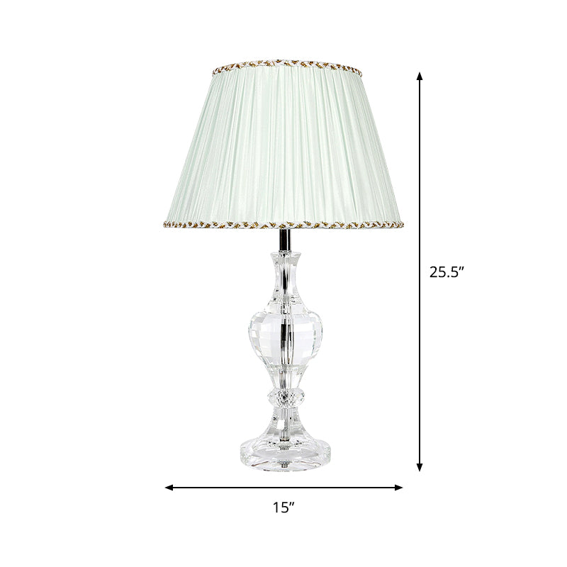 White Pleated Shade Table Lamp Contemporary 1-Light Beveled Crystal Prism Nightstand Light