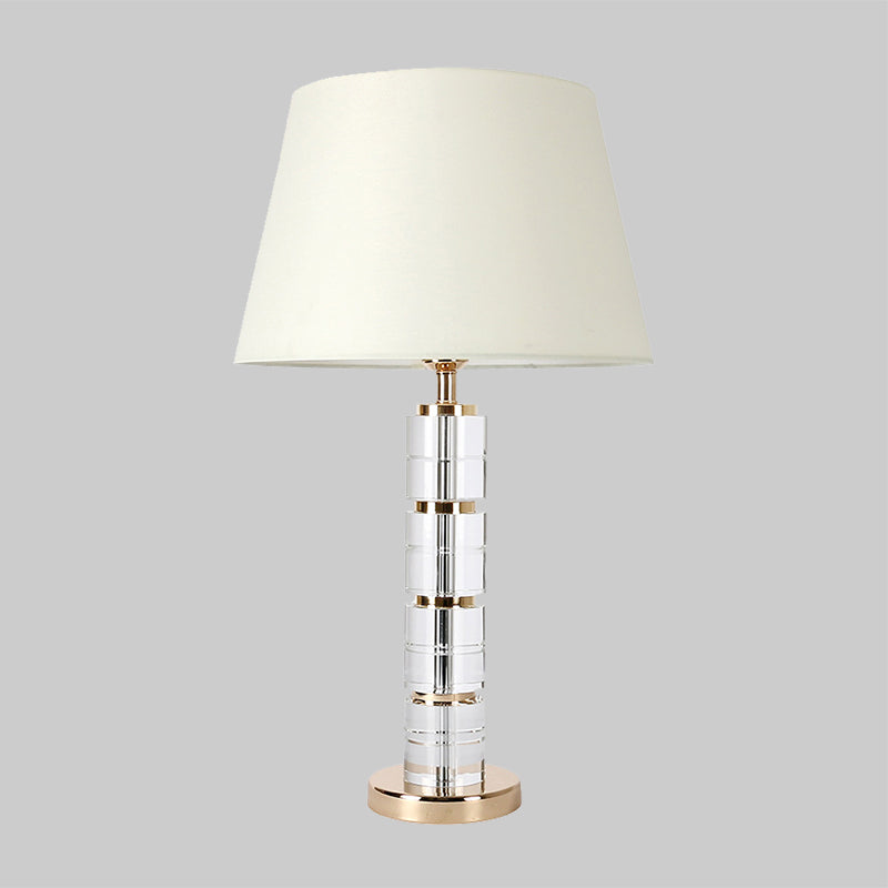 Simple 1-Bulb Table Light White Column Night Lamp with Clear K9 Crystal for Living Room