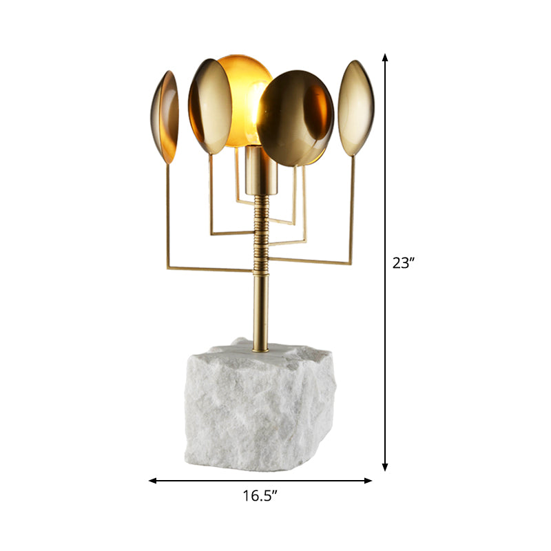 Marble Square Table Lamp Post-Modern 1 Light White Metal Night Lighting for Living Room