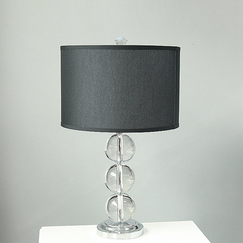 Fabric Drum Night Table Lighting Minimalist 1-Bulb Black Nightstand Lamp with Crystal Accent