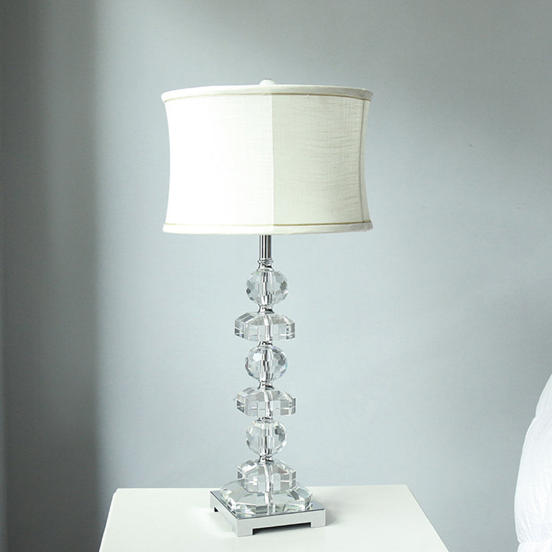 White Drum Table Lamp Modern 1 Light Hand-Cut Crystal Nightstand Lighting for Living Room