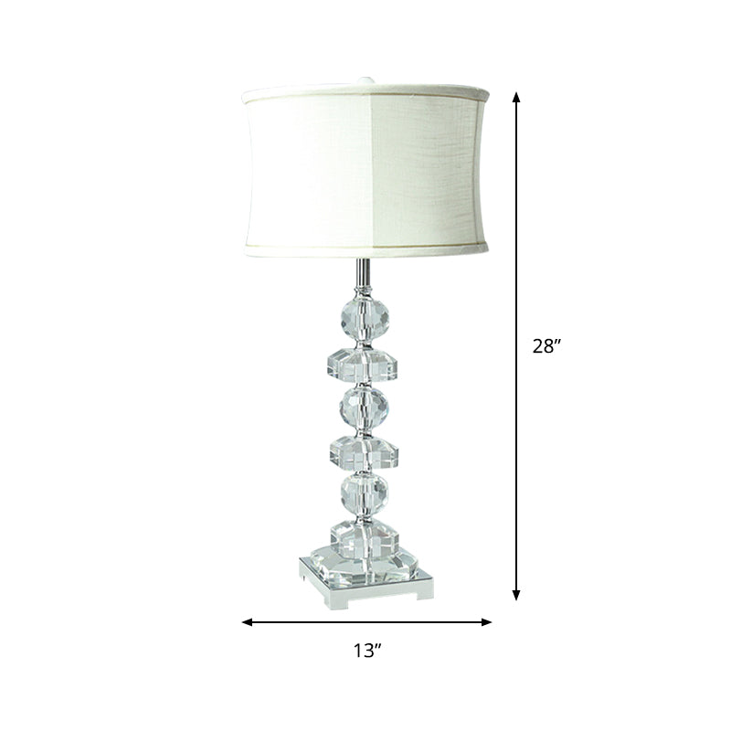 White Drum Table Lamp Modern 1 Light Hand-Cut Crystal Nightstand Lighting for Living Room