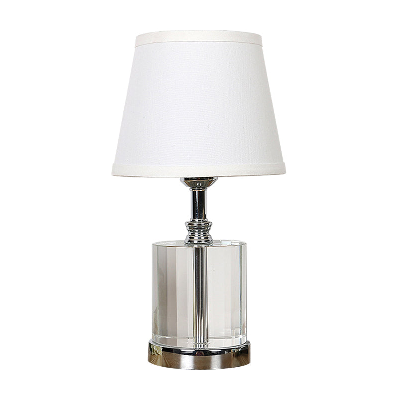 1 Head Bedroom Table Light Modernism White Night Lighting with Cylinder Clear K9 Crystal