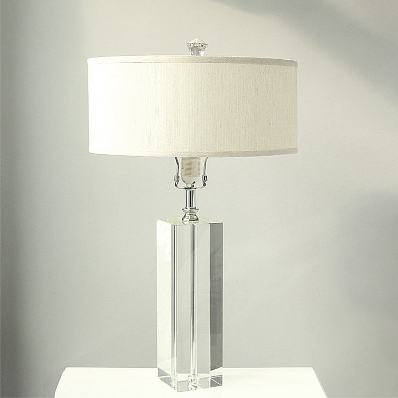 Drum Night Table Lighting Modernism K9 Crystal 1-Bulb White Nightstand Lamp for Bedroom