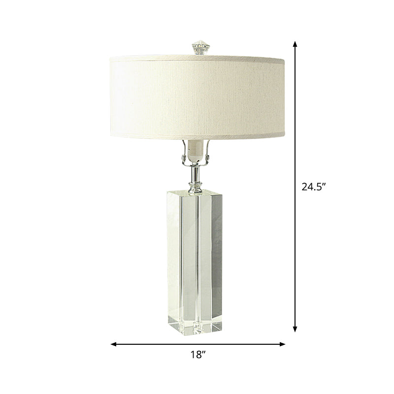 Drum Night Table Lighting Modernism K9 Crystal 1-Bulb White Nightstand Lamp for Bedroom