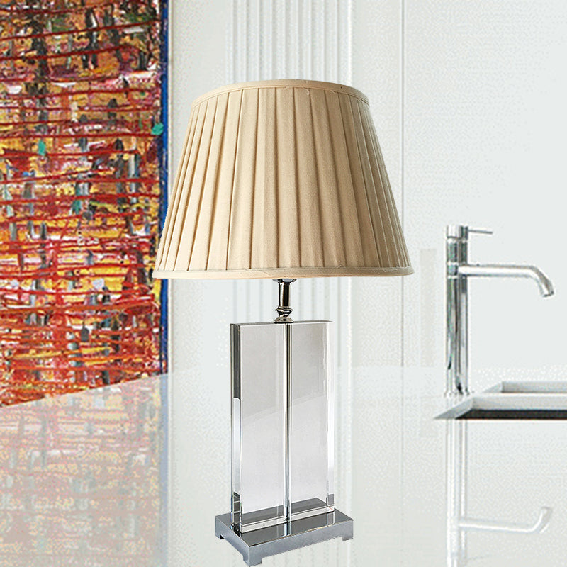 Crystal Pleated Shade Nightstand Lamp Modernist 1 Light Beige Table Lighting for Bedroom