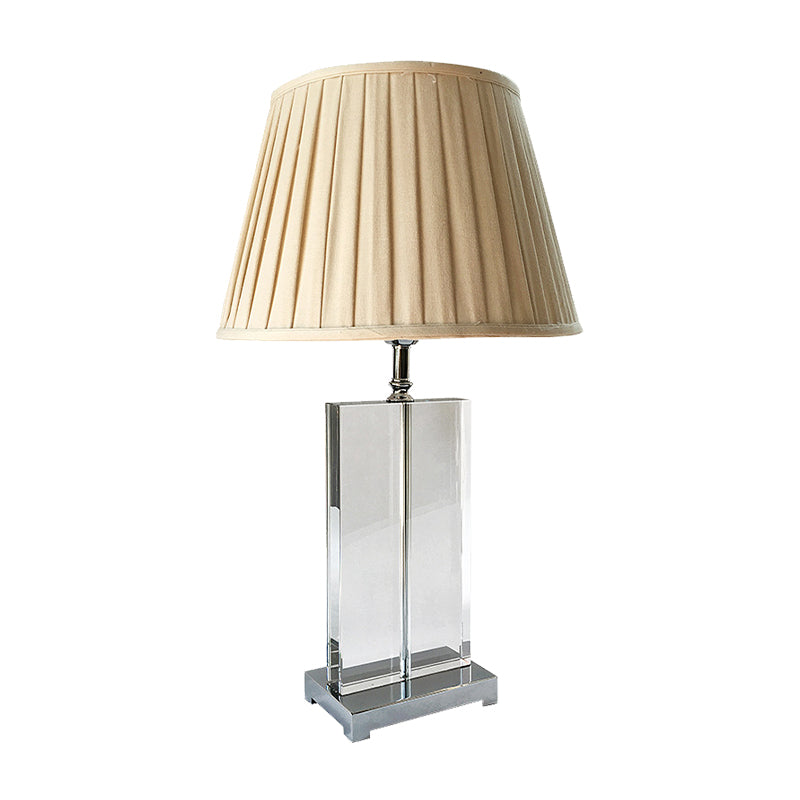 Crystal Pleated Shade Nightstand Lamp Modernist 1 Light Beige Table Lighting for Bedroom