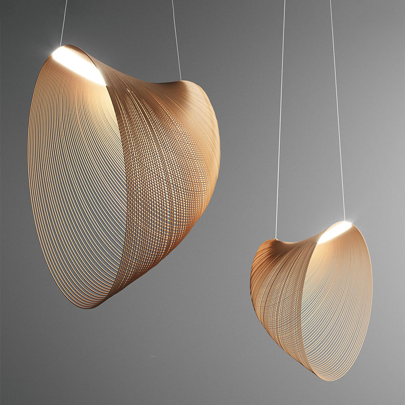 Unique Shade Hanging Lighting Modern Style Solid Wood 1 Light Pendant Lamp for Living Room