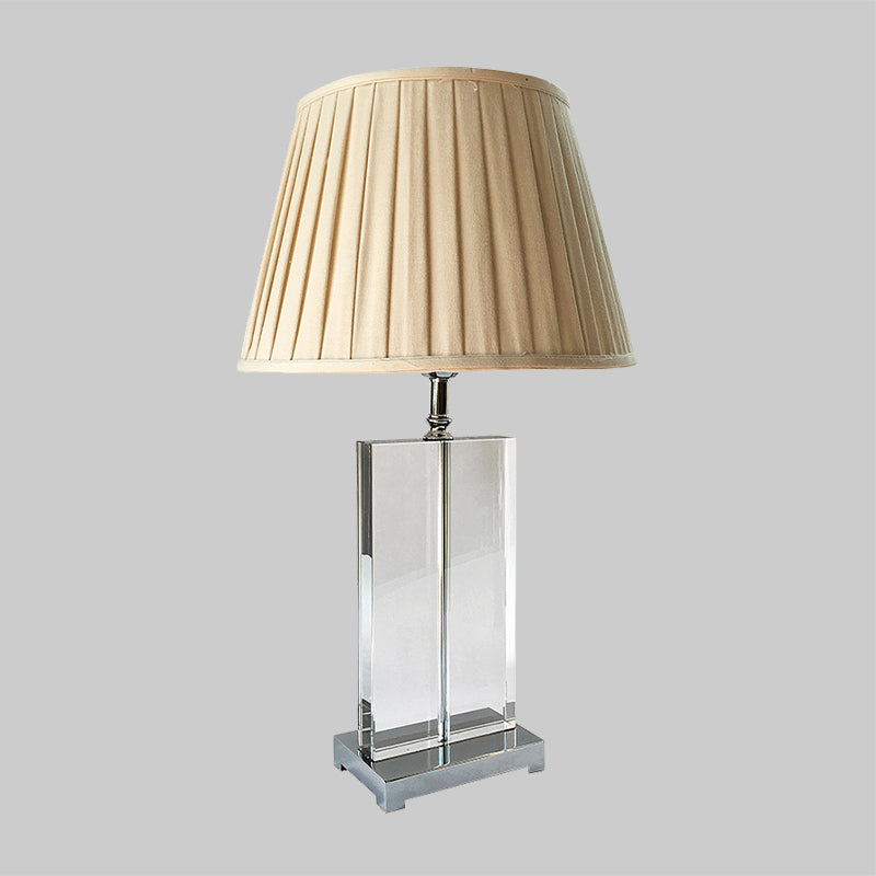 Crystal Pleated Shade Nightstand Lamp Modernist 1 Light Beige Table Lighting for Bedroom