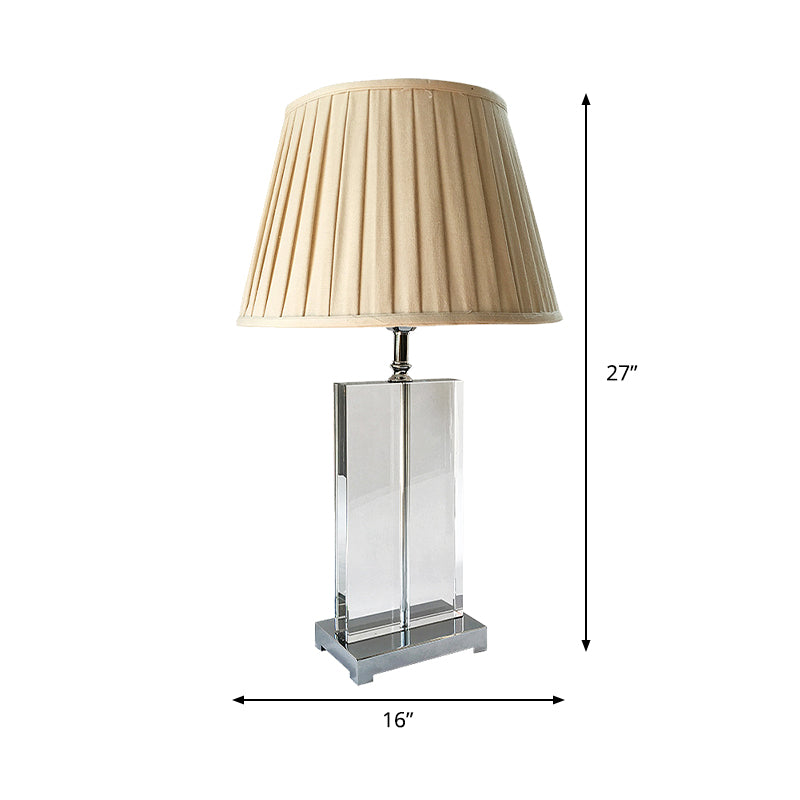 Crystal Pleated Shade Nightstand Lamp Modernist 1 Light Beige Table Lighting for Bedroom