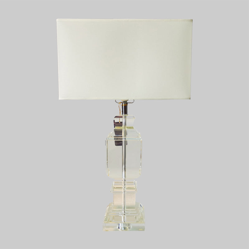 Modern Rectangle Crystal Table Lamp 1-Head Night Lighting in White with Fabric Shade