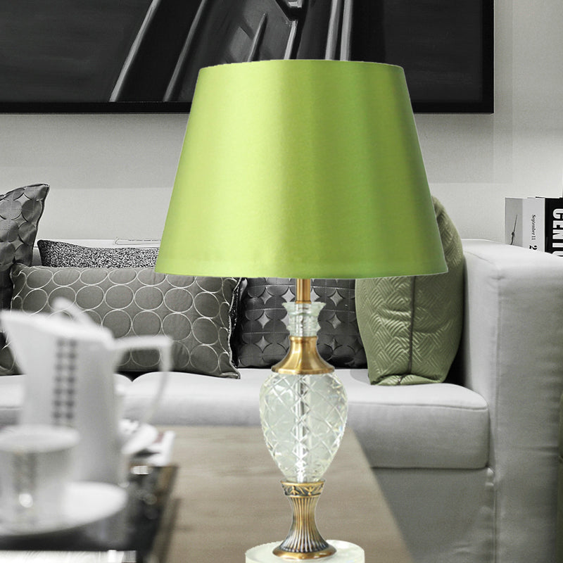 1-Light Bedroom Night Lamp Contemporary Green Table Lighting with Urn-Shaped Crystal