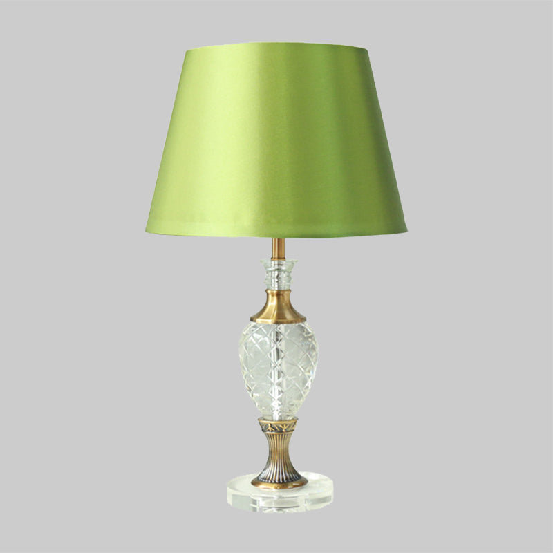 1-Light Bedroom Night Lamp Contemporary Green Table Lighting with Urn-Shaped Crystal