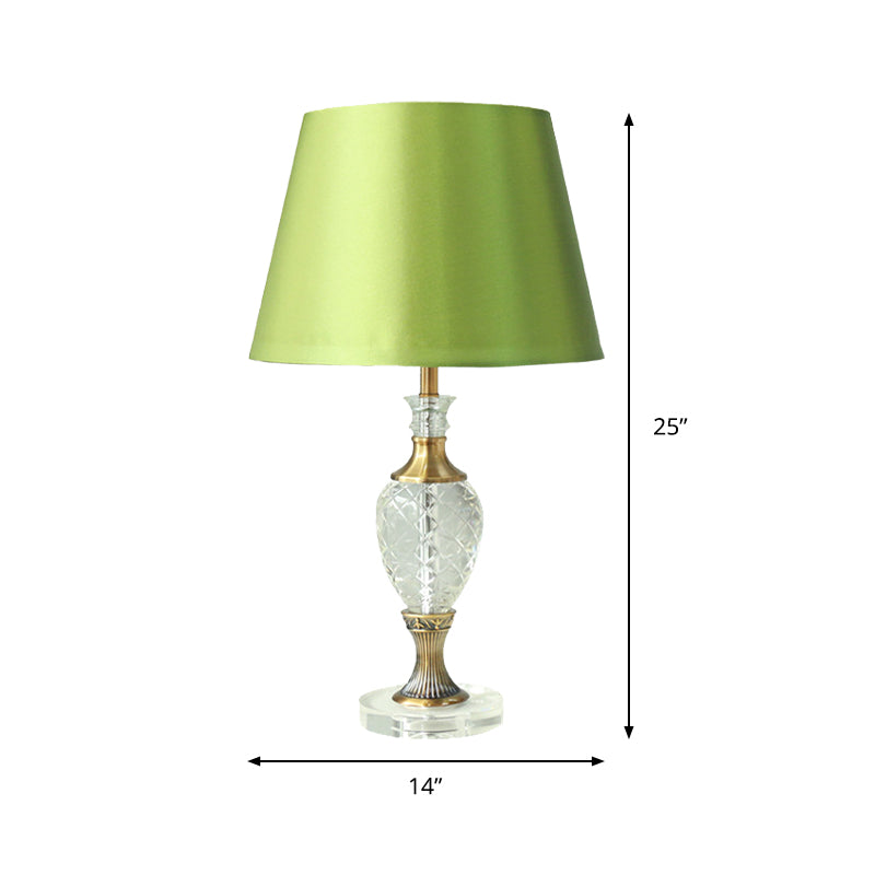 1-Light Bedroom Night Lamp Contemporary Green Table Lighting with Urn-Shaped Crystal