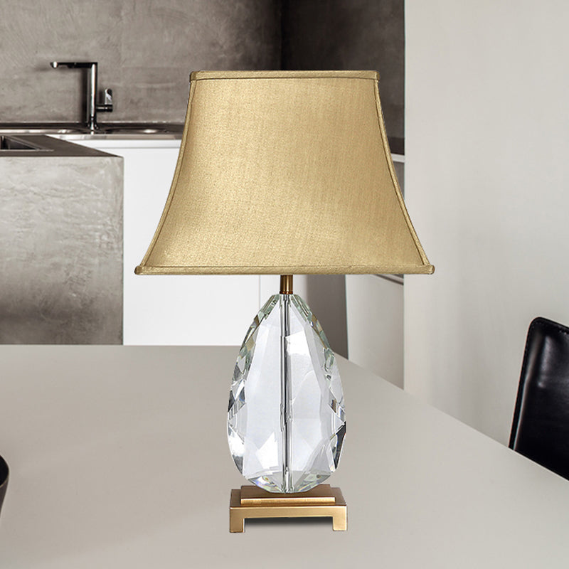 22"/26" Long Crystal Bell Night Lighting Modern 1 Head Light Brown Nightstand Lamp with Rectangle Pedestal