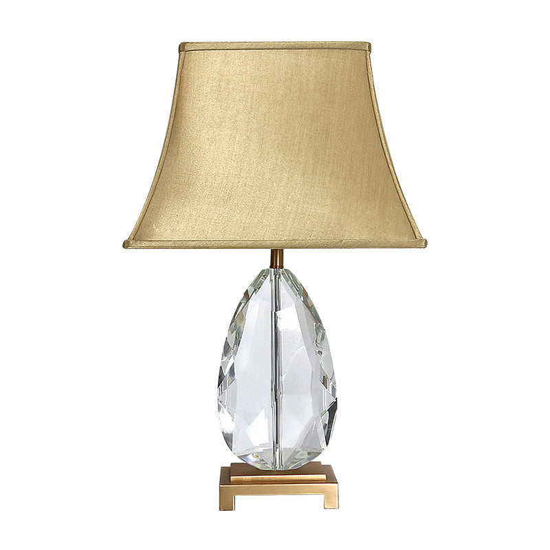 22"/26" Long Crystal Bell Night Lighting Modern 1 Head Light Brown Nightstand Lamp with Rectangle Pedestal