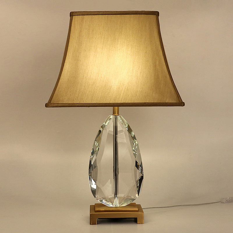 22"/26" Long Crystal Bell Night Lighting Modern 1 Head Light Brown Nightstand Lamp with Rectangle Pedestal