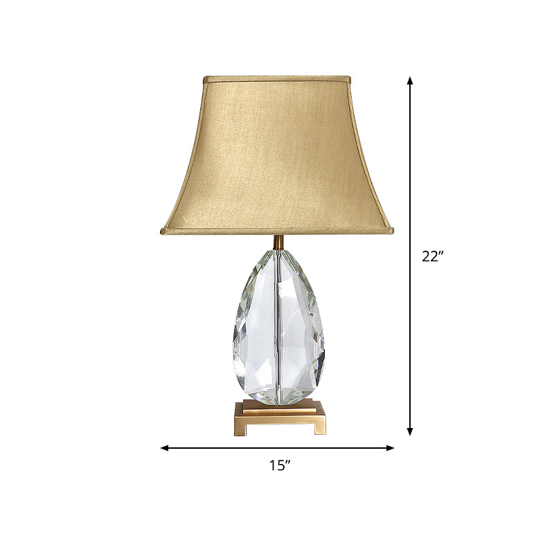 22"/26" Long Crystal Bell Night Lighting Modern 1 Head Light Brown Nightstand Lamp with Rectangle Pedestal