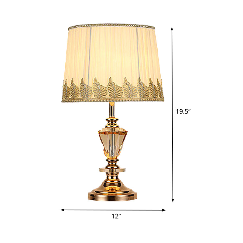 Contemporary 1 Bulb Task Lighting Beige Barrel Night Table Lamp with Fabric Shade