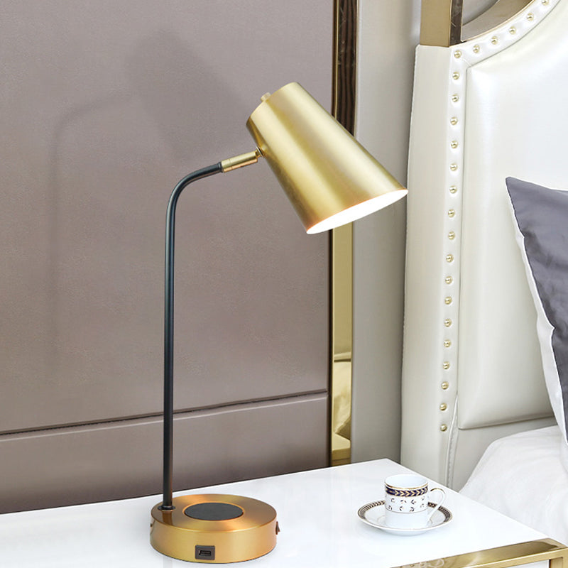 Simplicity 1-Light Night Lamp Gold Conical Table Lighting with Metal Shade for Study Room