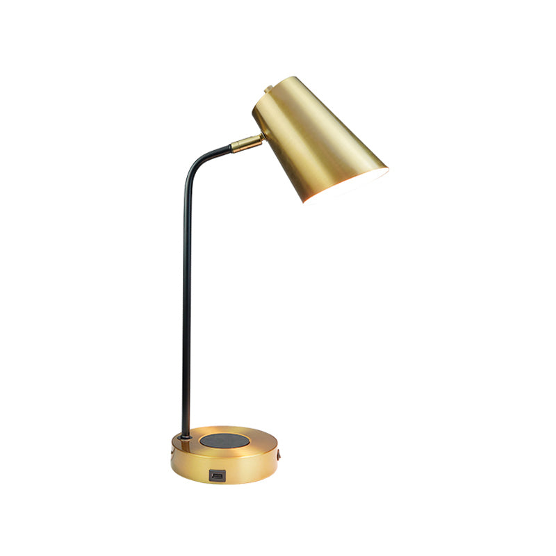 Simplicity 1-Light Night Lamp Gold Conical Table Lighting with Metal Shade for Study Room