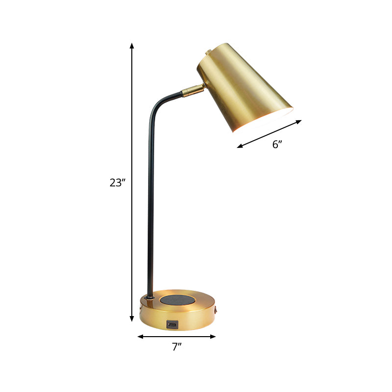 Simplicity 1-Light Night Lamp Gold Conical Table Lighting with Metal Shade for Study Room