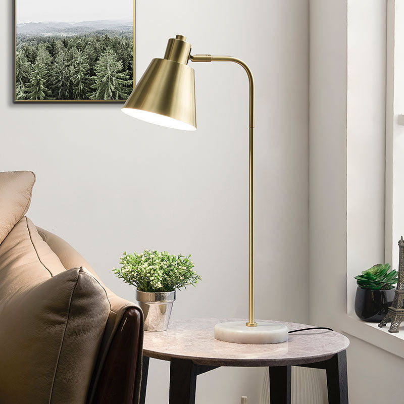 1-Light Study Room Table Lighting Post-Modern Gold Night Lamp with Tapered Metal Shade