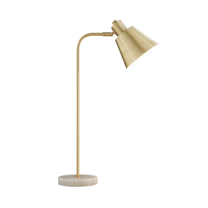 1-Light Study Room Table Lighting Post-Modern Gold Night Lamp with Tapered Metal Shade