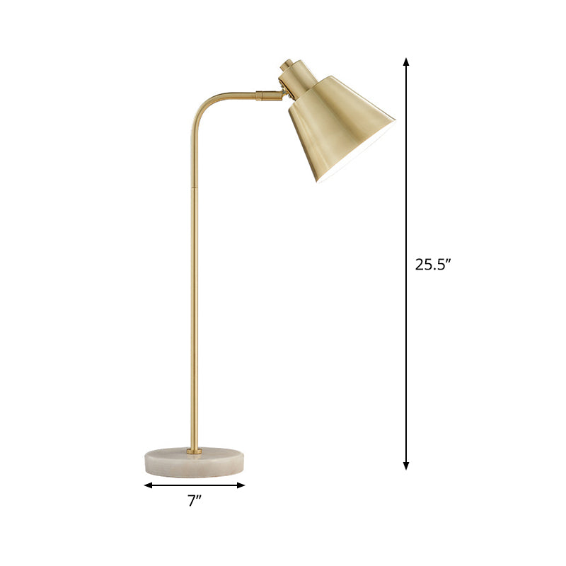 1-Light Study Room Table Lighting Post-Modern Gold Night Lamp with Tapered Metal Shade