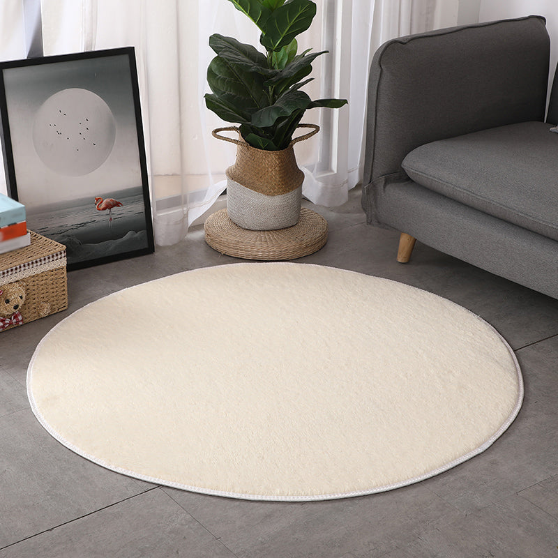 White Living Room Carpet Solid Color Polyester Area Rug Non-Slip Backing Area Rug